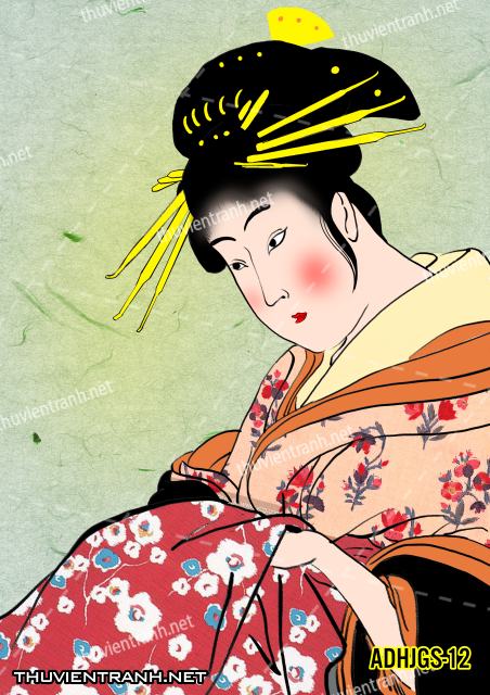 Tranh dán tường Cô gái  Nhật Bản mặc kimono, tranh minh họa cô gái Nhật Bản xưa -ADHJGS-12 - Kết quả tìm kiếm tranh tường